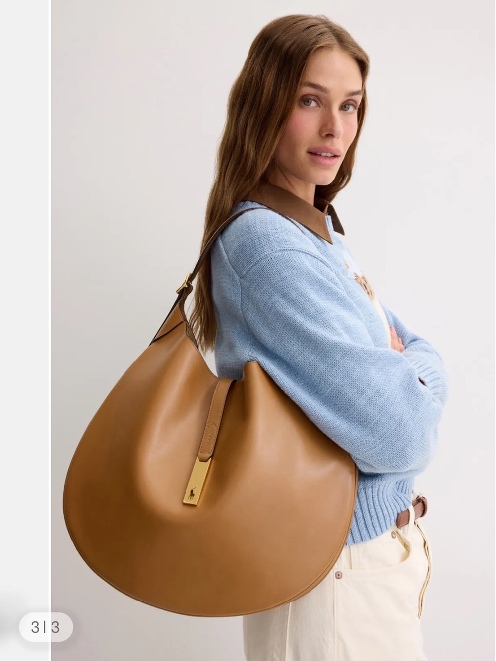 Polo Ralph Lauren Large Polo ID Leather Shoulder Bag